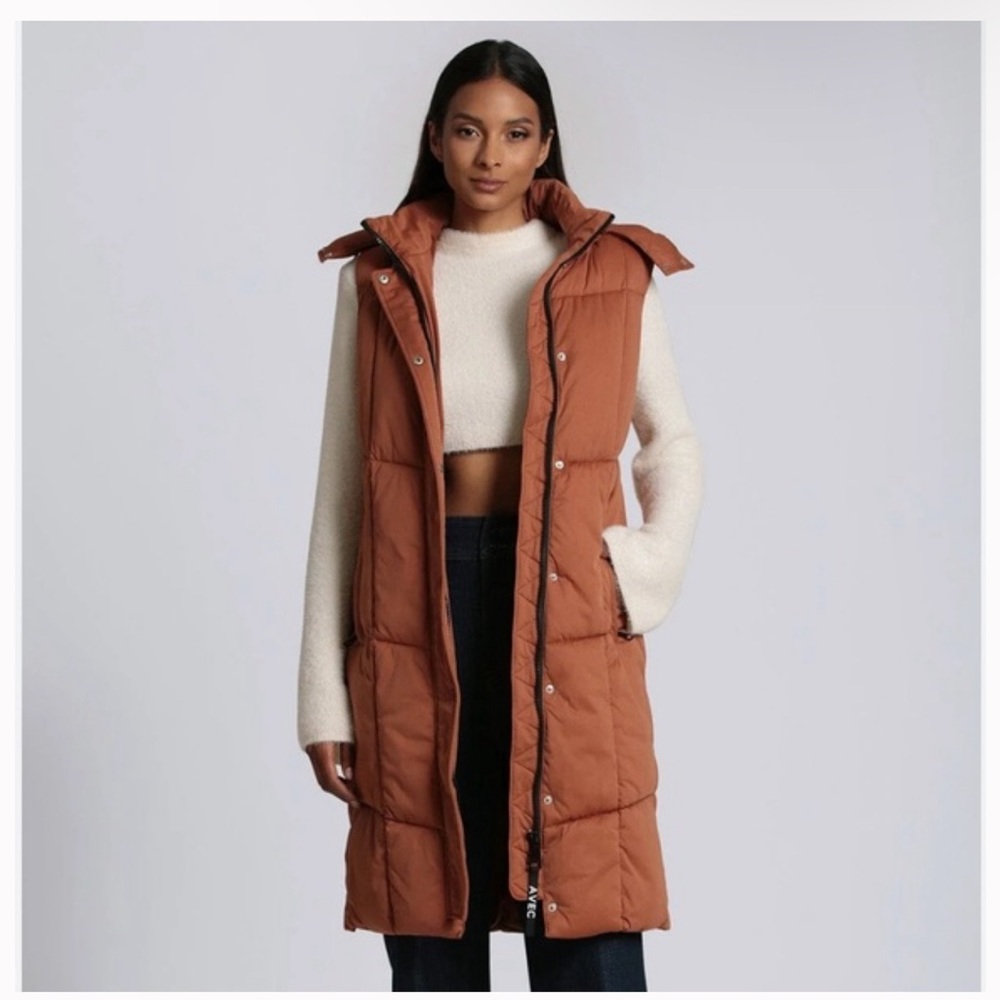 NWT AVEC LES FILLES THERMALPUFF HOODED LONGLINE PUFFER VEST - Cedar Size M
